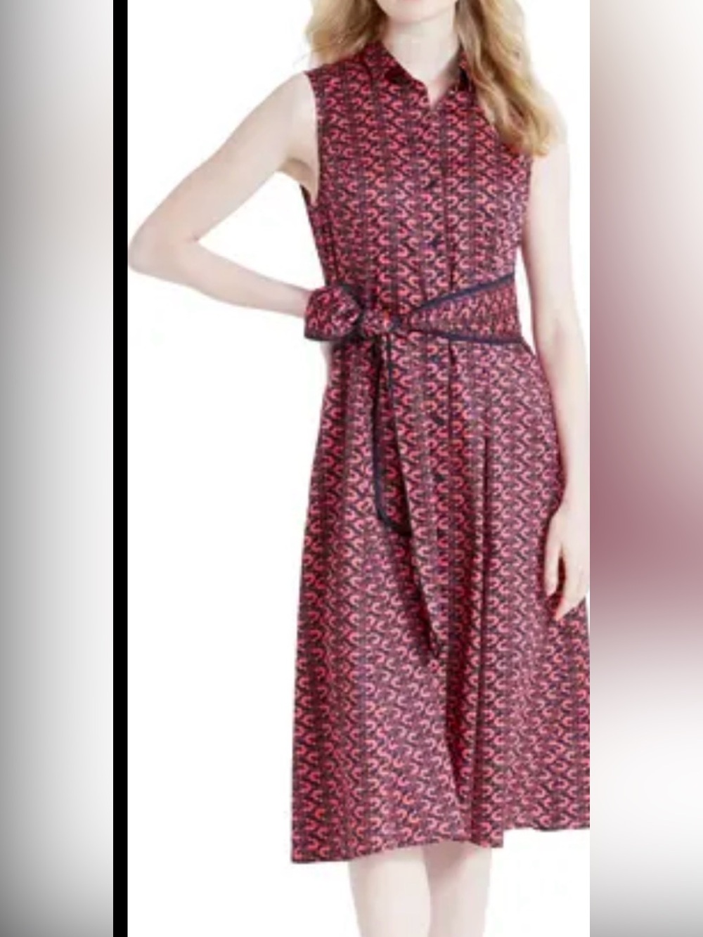 NIC+ZOE Red shrimp Patterned Tie-Waist Midi Dress